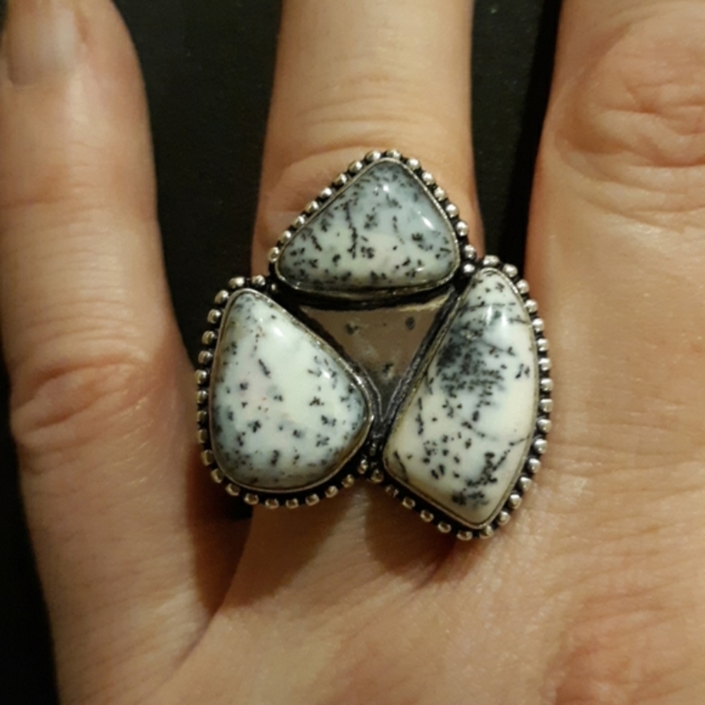 New Dendritic Opal 925 Silver Ring.
